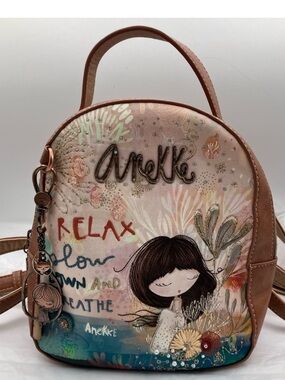 ANEKKE Brand new Brown Illustrated Women's Mini Backpack - 'Relax'